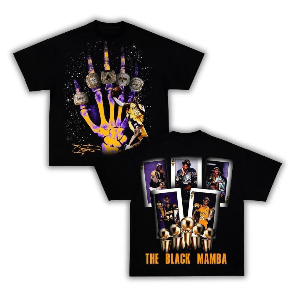 Kobe Bryant 5 Rings Boxy Graphic Basketball Tee Streetwear Y2K